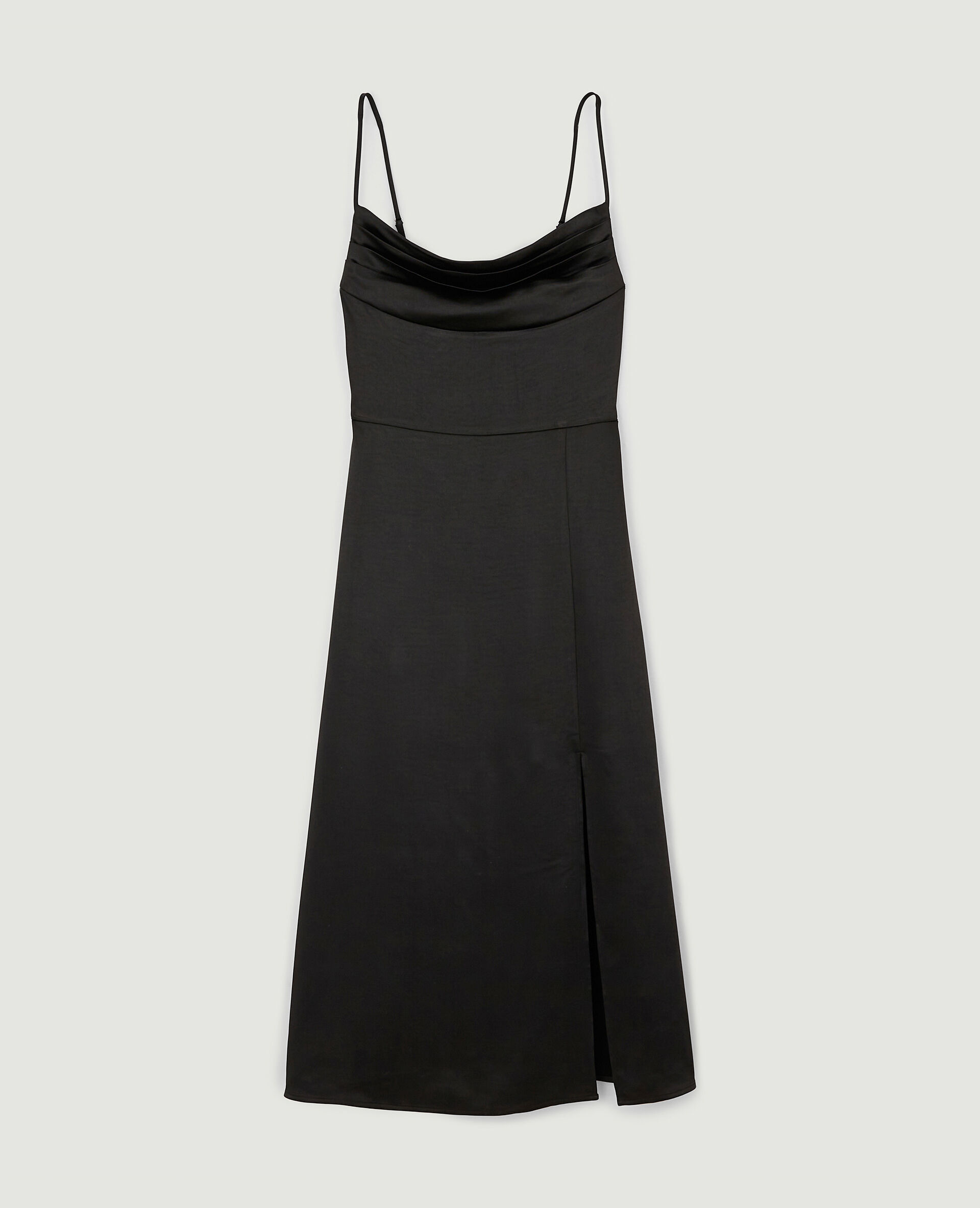 Robe longue tissu satiné encolure bénitier - Noir