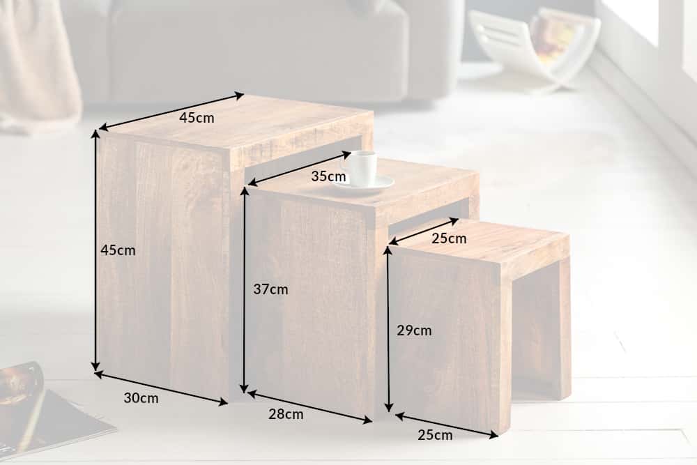 Massives 3er-Set Beistelltische MAKASSAR 45cm Mango natur Massivholz