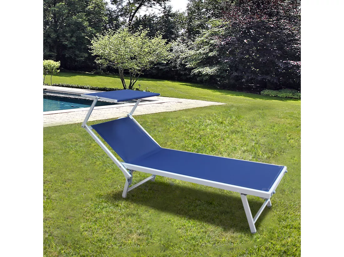 Chaiselongue Bleu Aluminium Textilène Balcon Plage 38x186x61