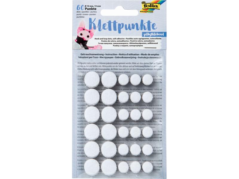 Folia Klettpunkte Selbstklebend, Ø 10 und 15 mm Weiss Selbstklebende Klettpunkte, weiss