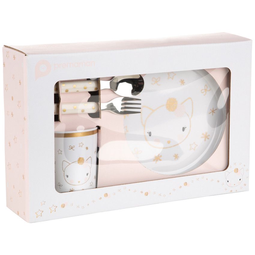 Set repas Nuit Magique en mélamine 5 pcs - Chat - Ecru