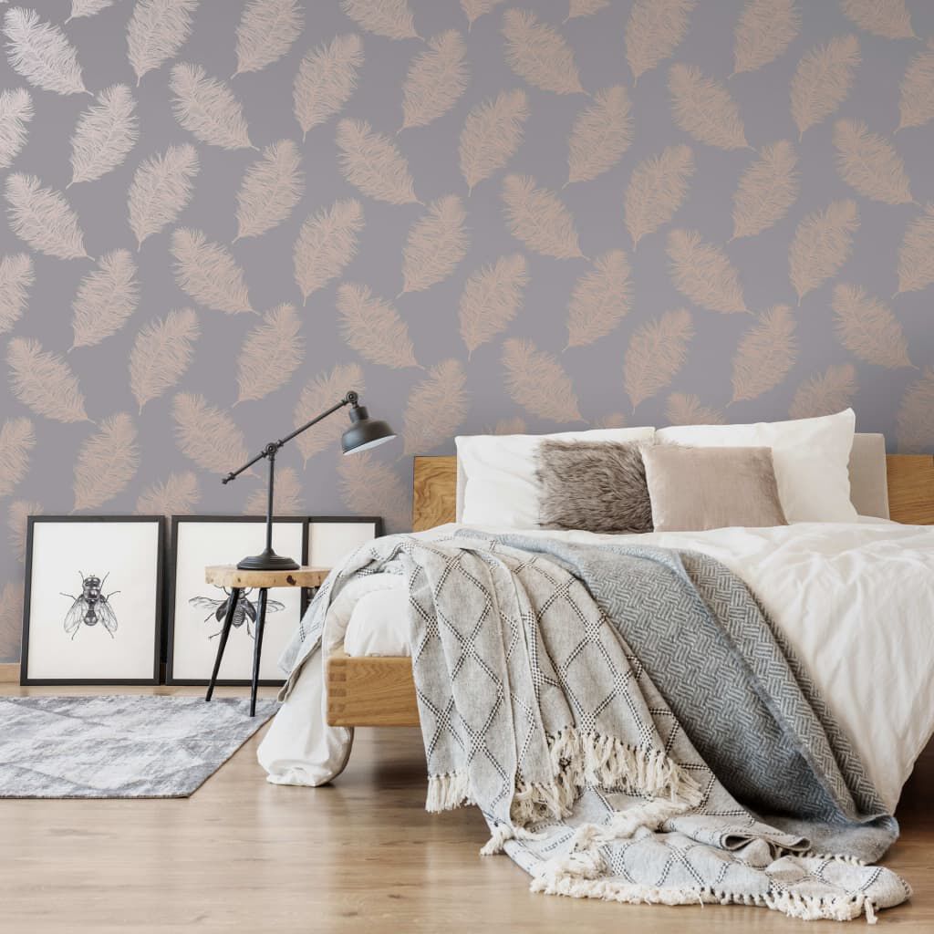 DUTCH WALLCOVERINGS Fawning Feather Behang, Grijs en Roségoud