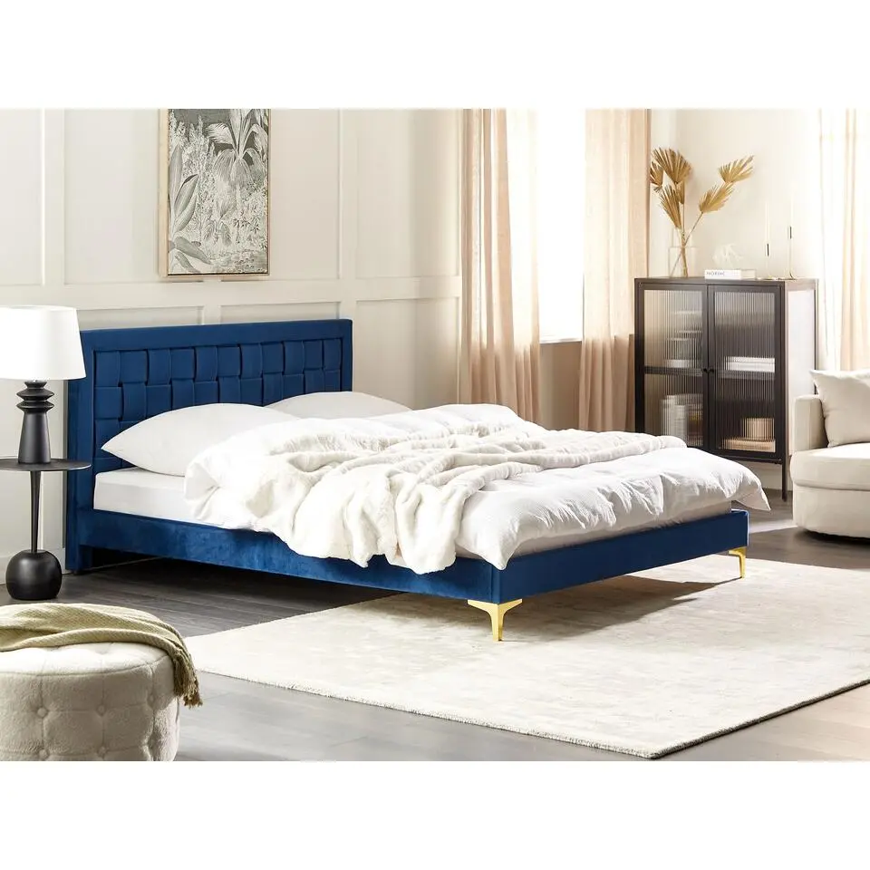 LIMOUX - Tweepersoonsbed - Donkerblauw - 160 x 200 cm - Fluweel
