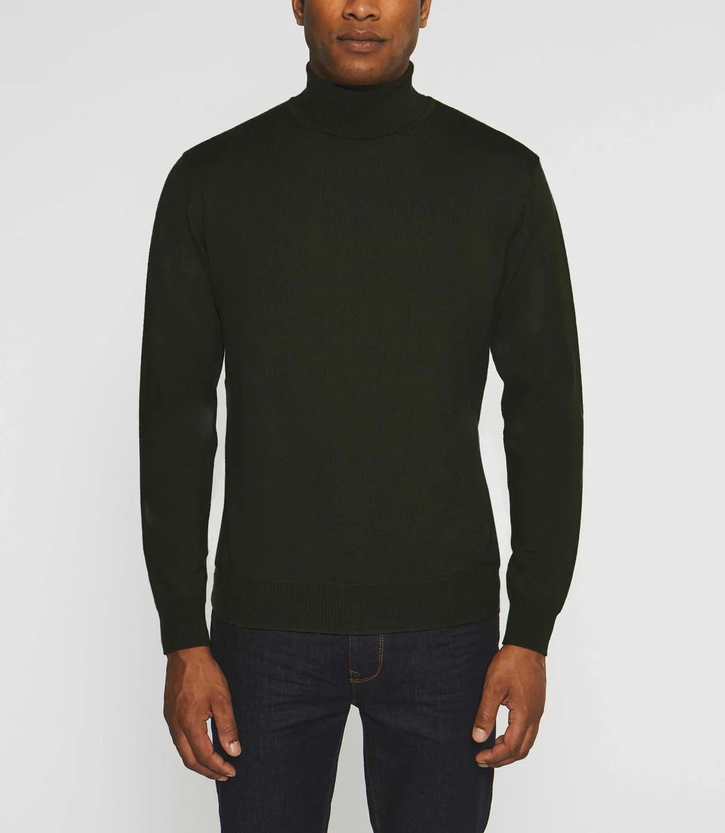 Pull col roulé en laine kaki BRUNO