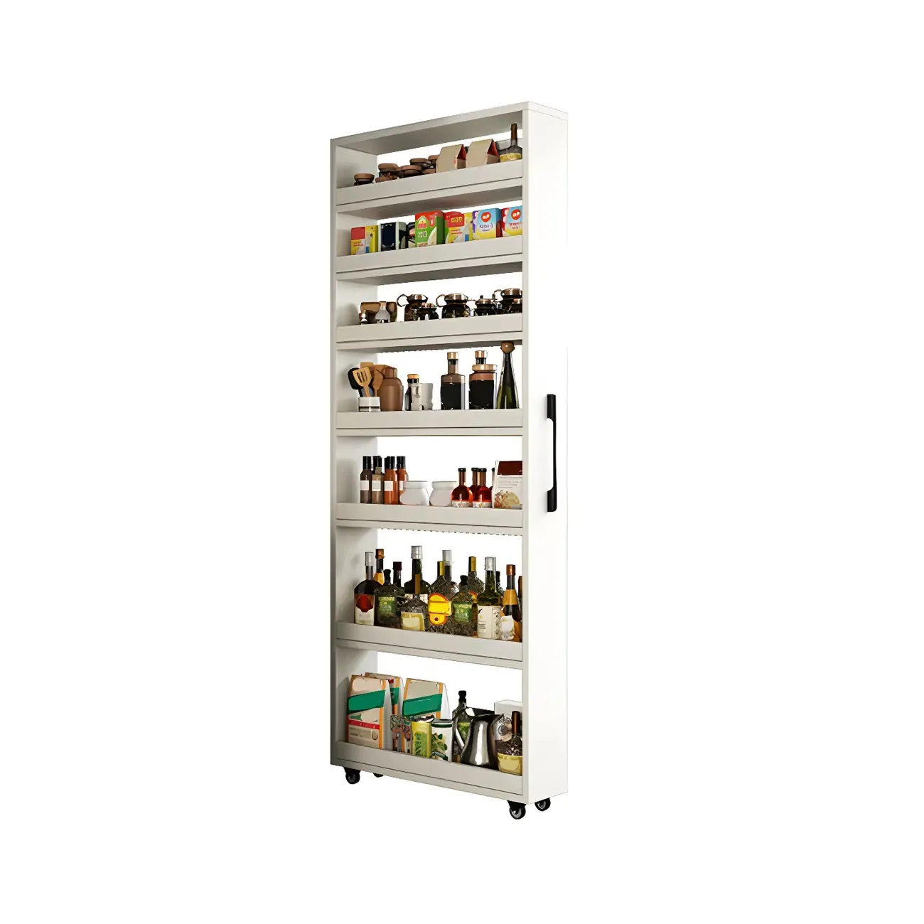 Modern Wooden Buffet Table with Open Shelves and Caster