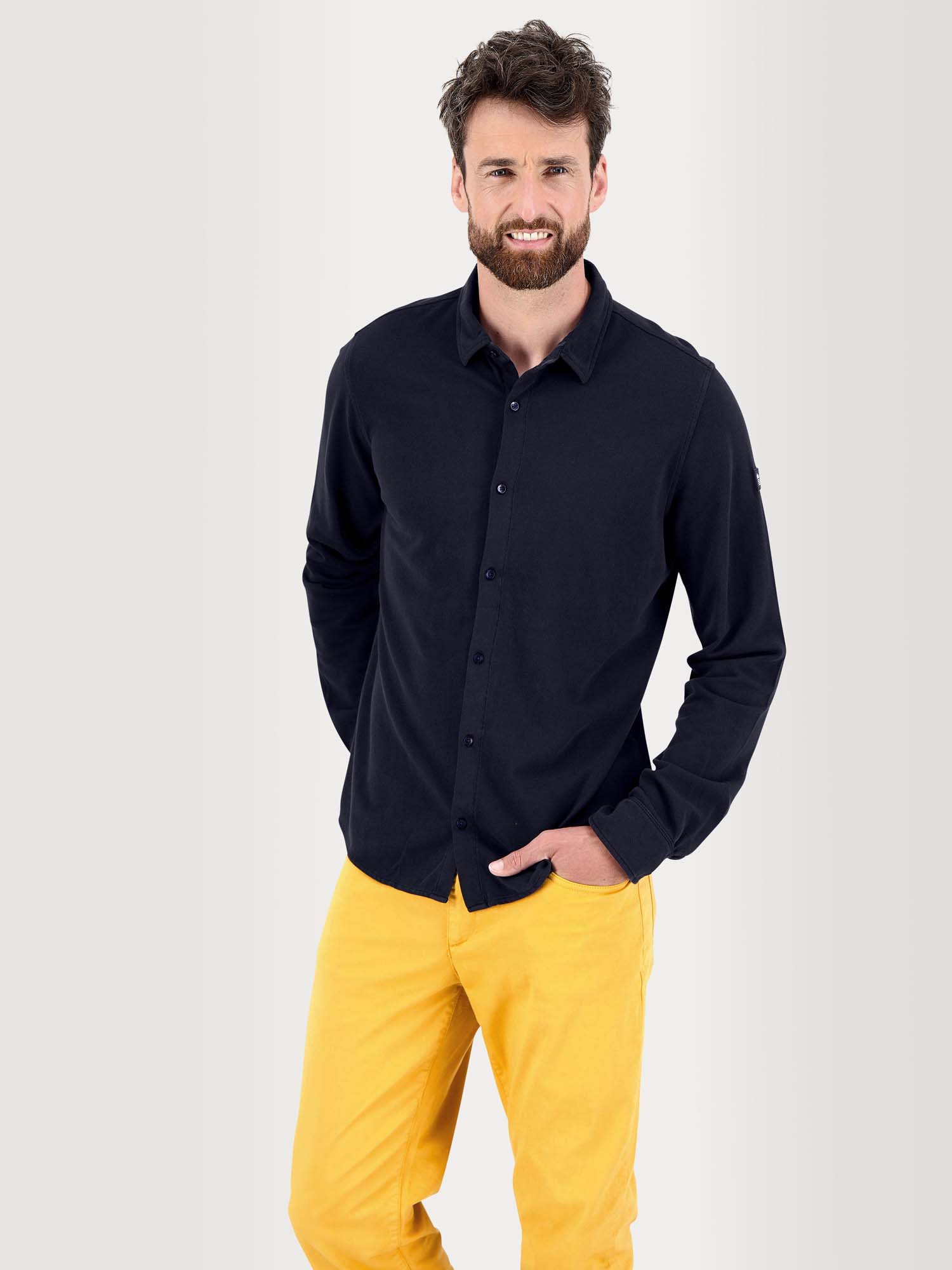 Chemise Homme Manches Longues Coton Piqué Marine