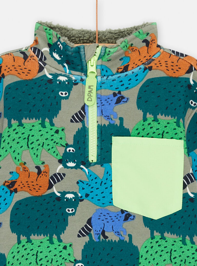 Sweat vert de gris à imprimé animalier pour garçon