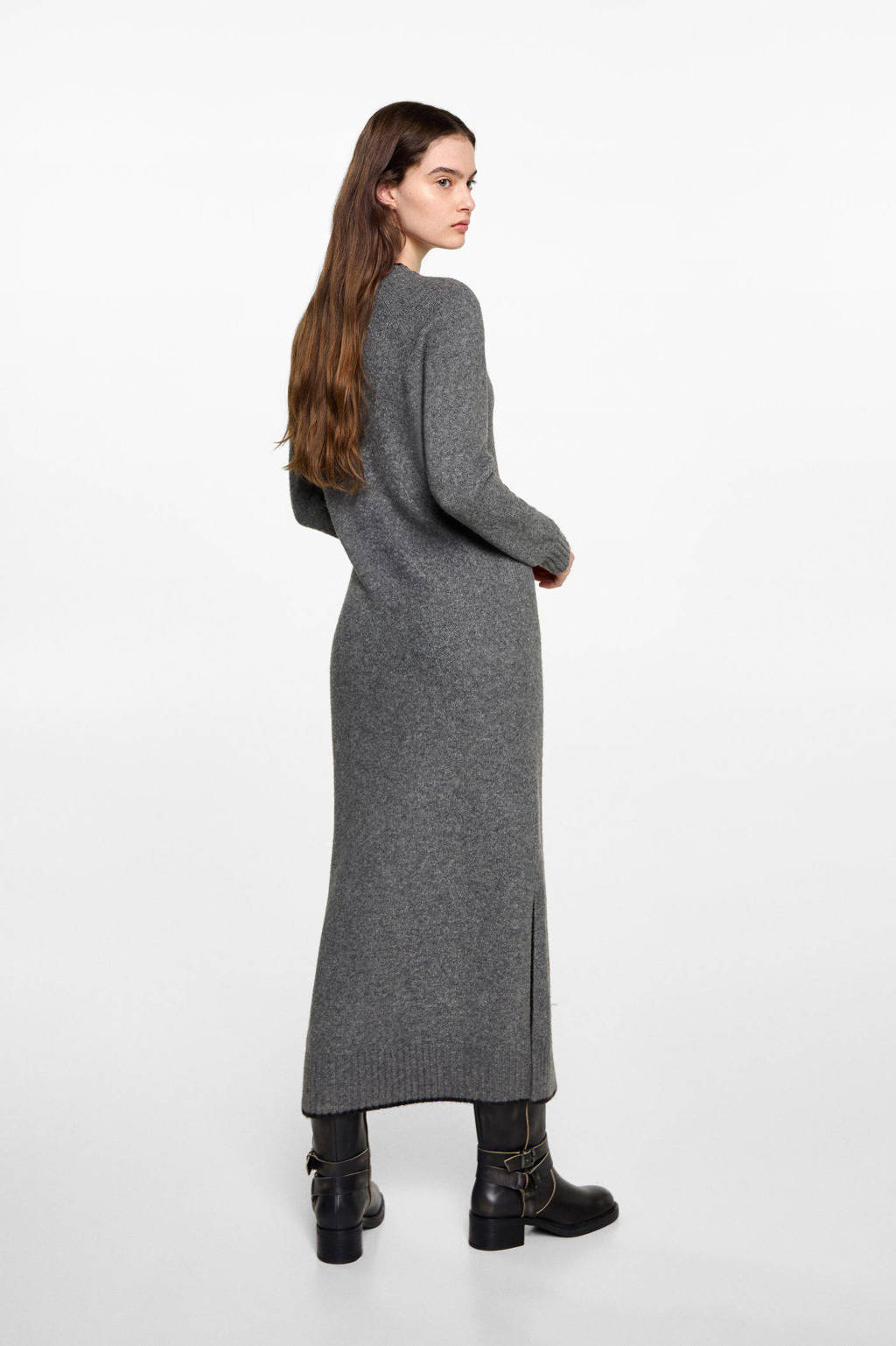 MANGO TEEN maxi jurk grof gebreid grijs