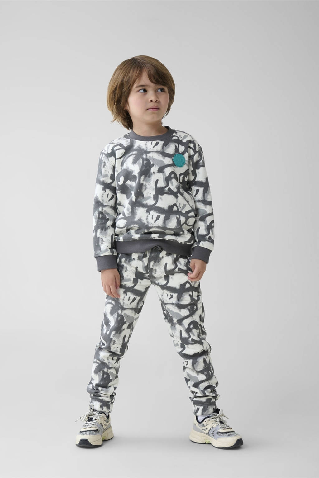 Shoeby regular fit broek met all over print grijs/wit