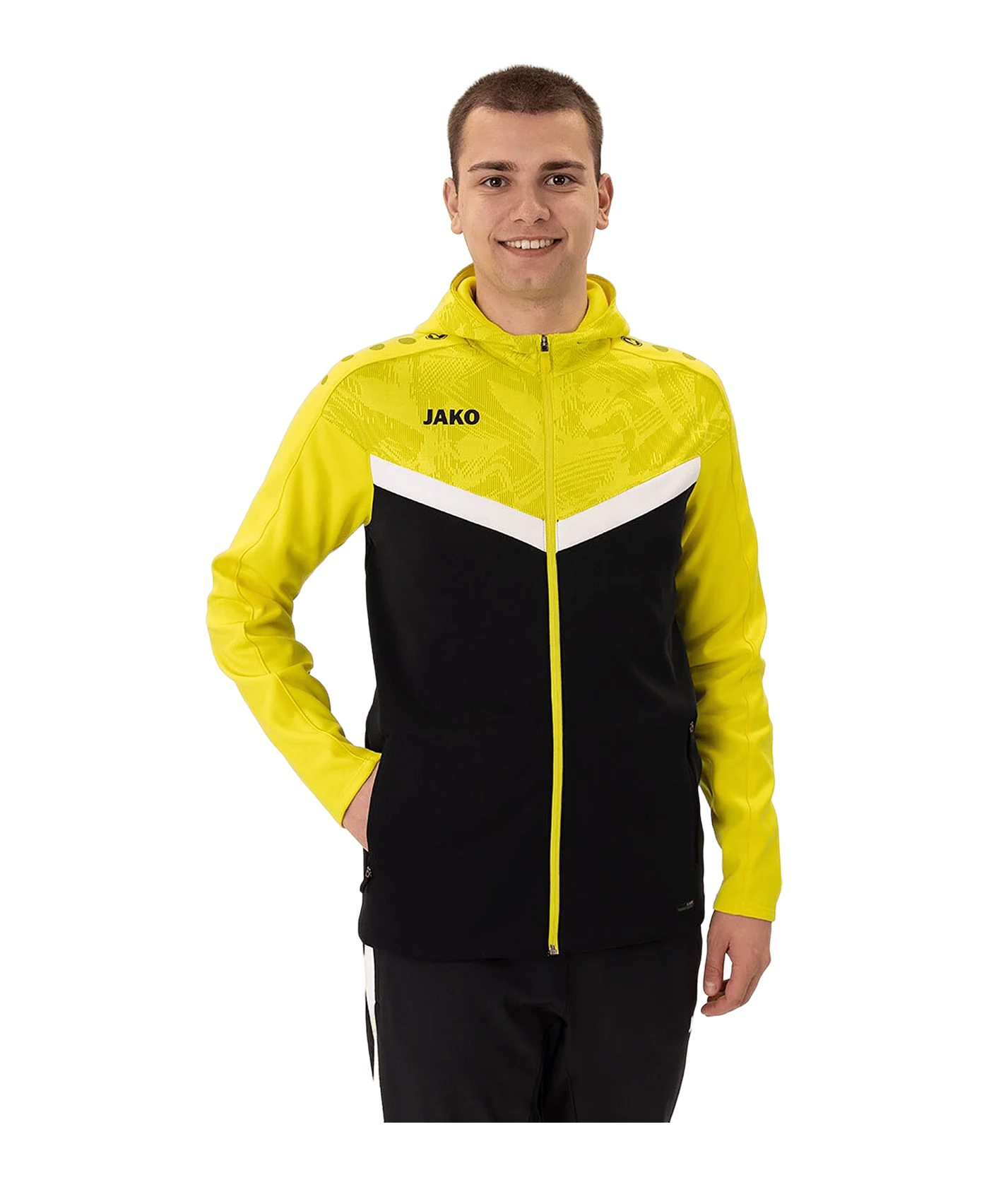 JAKO Iconic Kapuzenjacke Schwarz Gelb F808