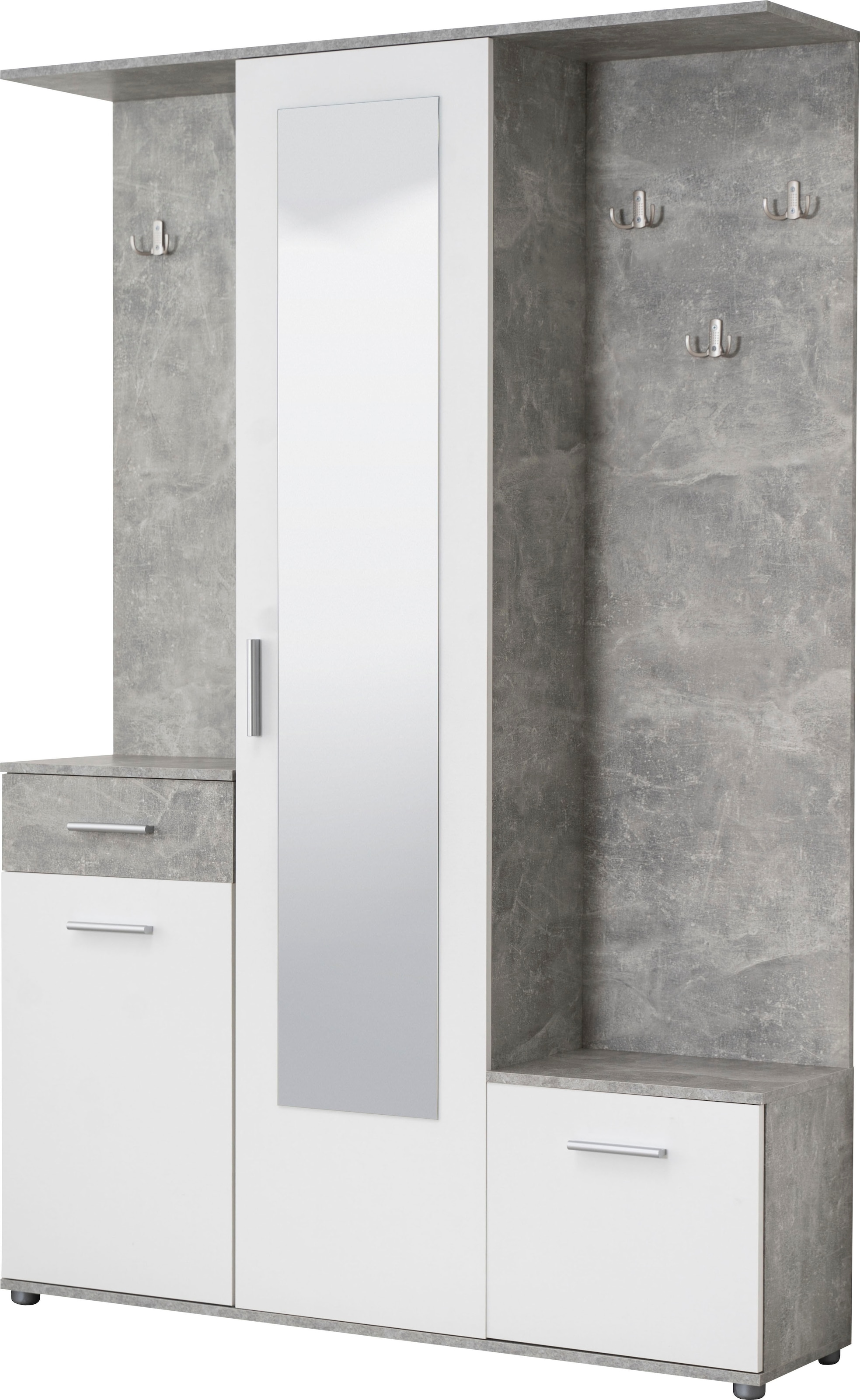 INOSIGN Kompaktgarderobe »Martin Flurgarderobe, Dielenschrank, Flurmöbel, Breite 134 cm« Schuhschrank, mit Spiegel, in modernen Farben, mit 10 Haken