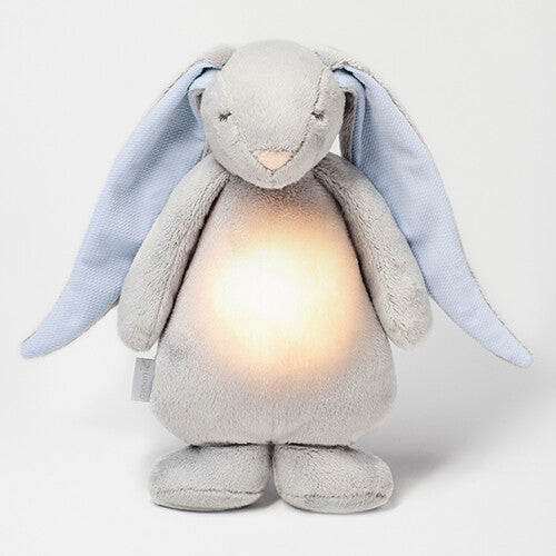 Moonie knuffelkonijn met nachtlamp en geluid - sky - 28 cm