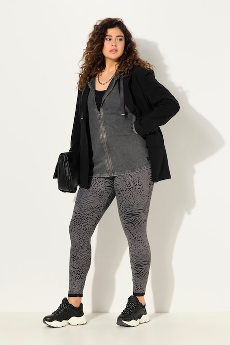 Leggings, Leomuster, schmales Bein, Mesh-Saum