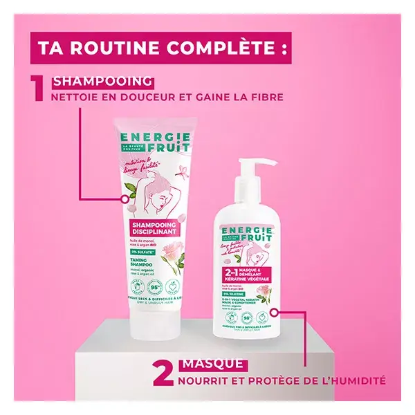 Energie Fruit Cheveux Secs et Rebelles Shampoing Monoï Rose & Huile d'Argan Bio 250ml