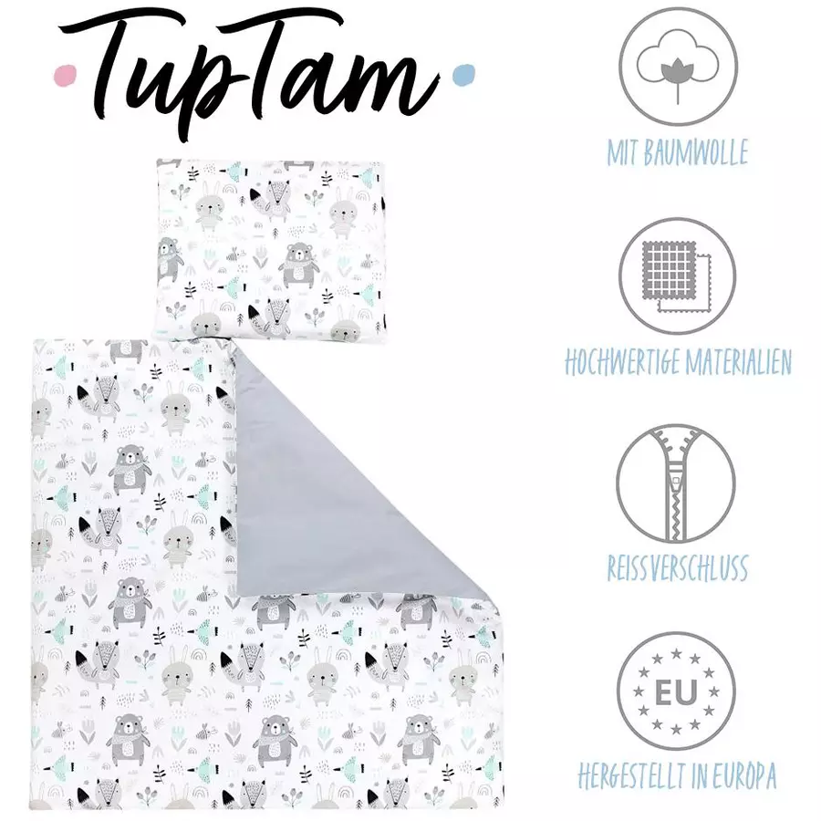 TupTam Unisex Baby Bettwäsche Wiegenset 4-teilig grautürkis