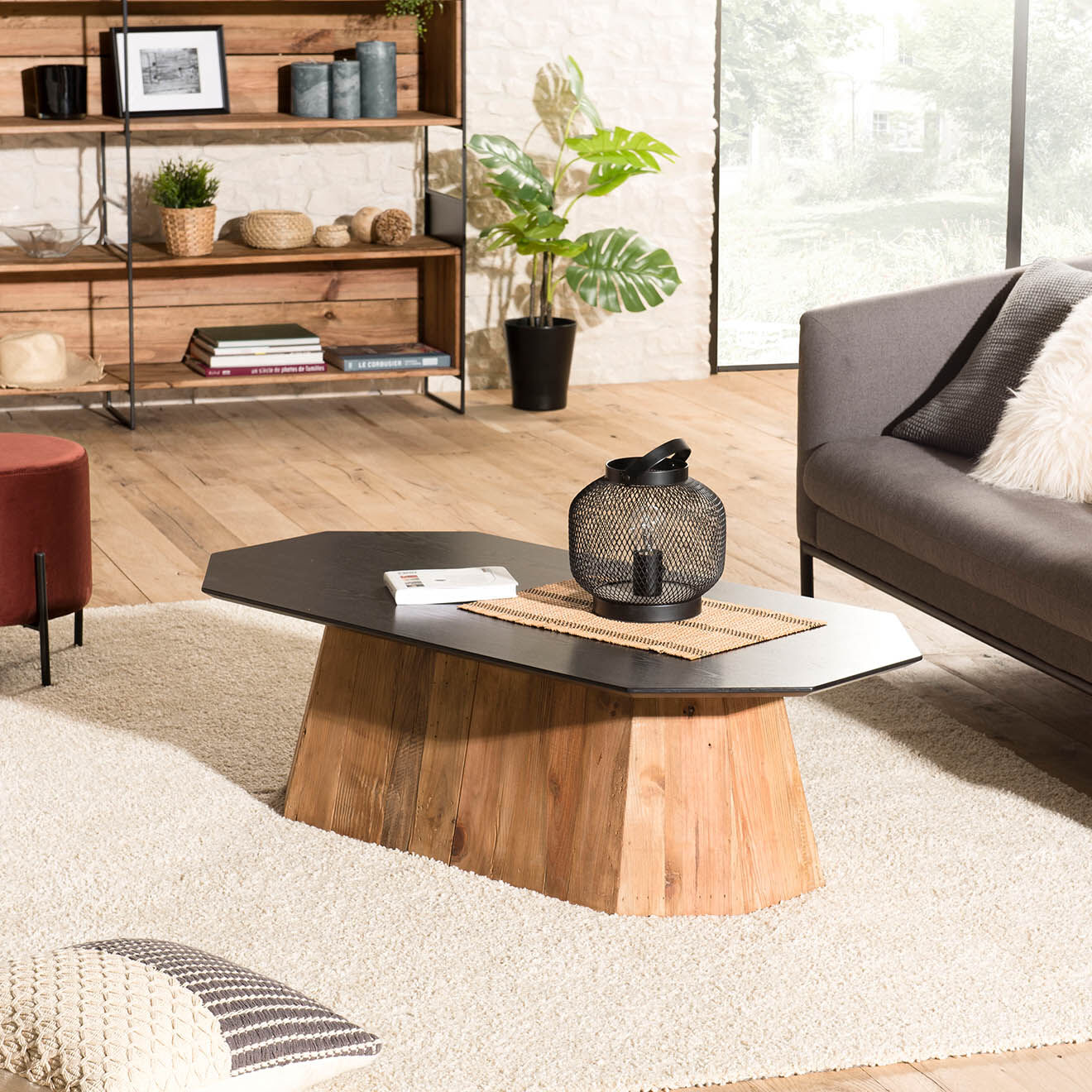 Macabane Table basse octogonale Dandy bois naturel  - 120x60x36 cm