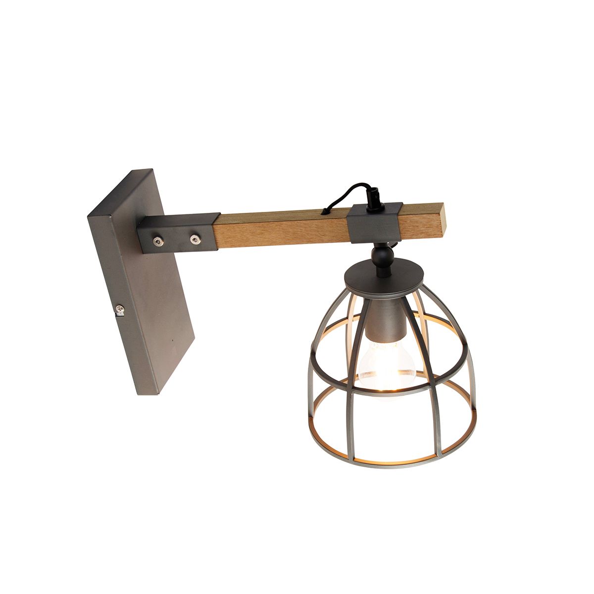 Smart wandlamp donkergrijs met hout verstelbaar incl. Wifi A60 - Arthur