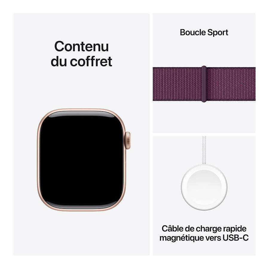 Apple Watch Series 10 GPS - Aluminium Rose Or - Bracelet Sport Textile Prune - 42 mm
