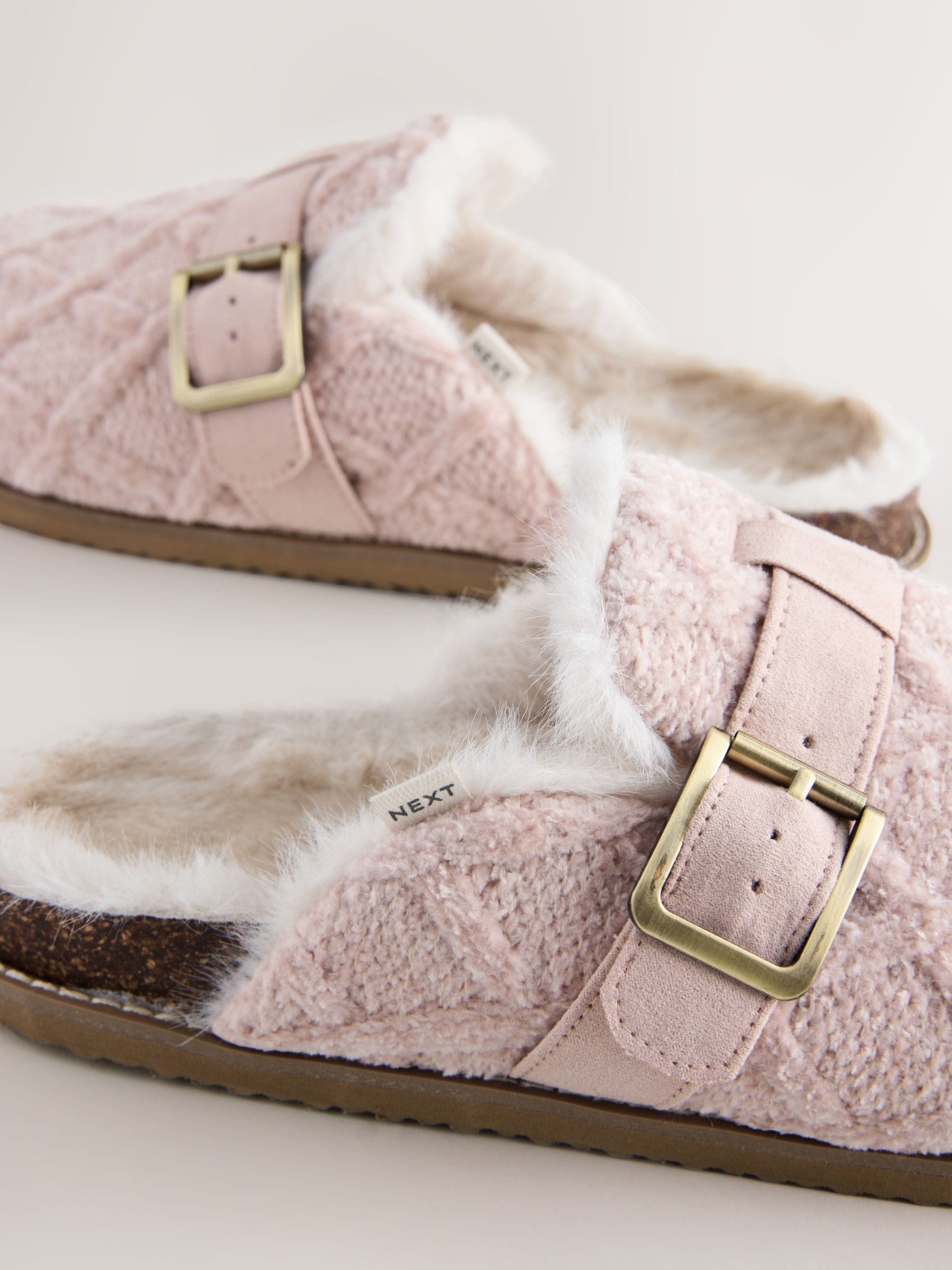 Roze - Faux Fur Footbed Buckle Slippers