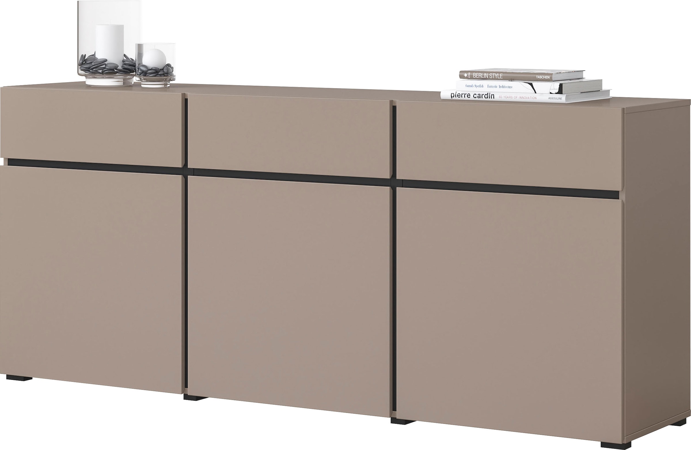 INOSIGN Kommode »Cross,Breite 180 cm, moderne grifflose Kommode,3 Türen/3 Schubkästen« Schubladenschrank mit viel Stauraum, Einlegeböden verstellbar