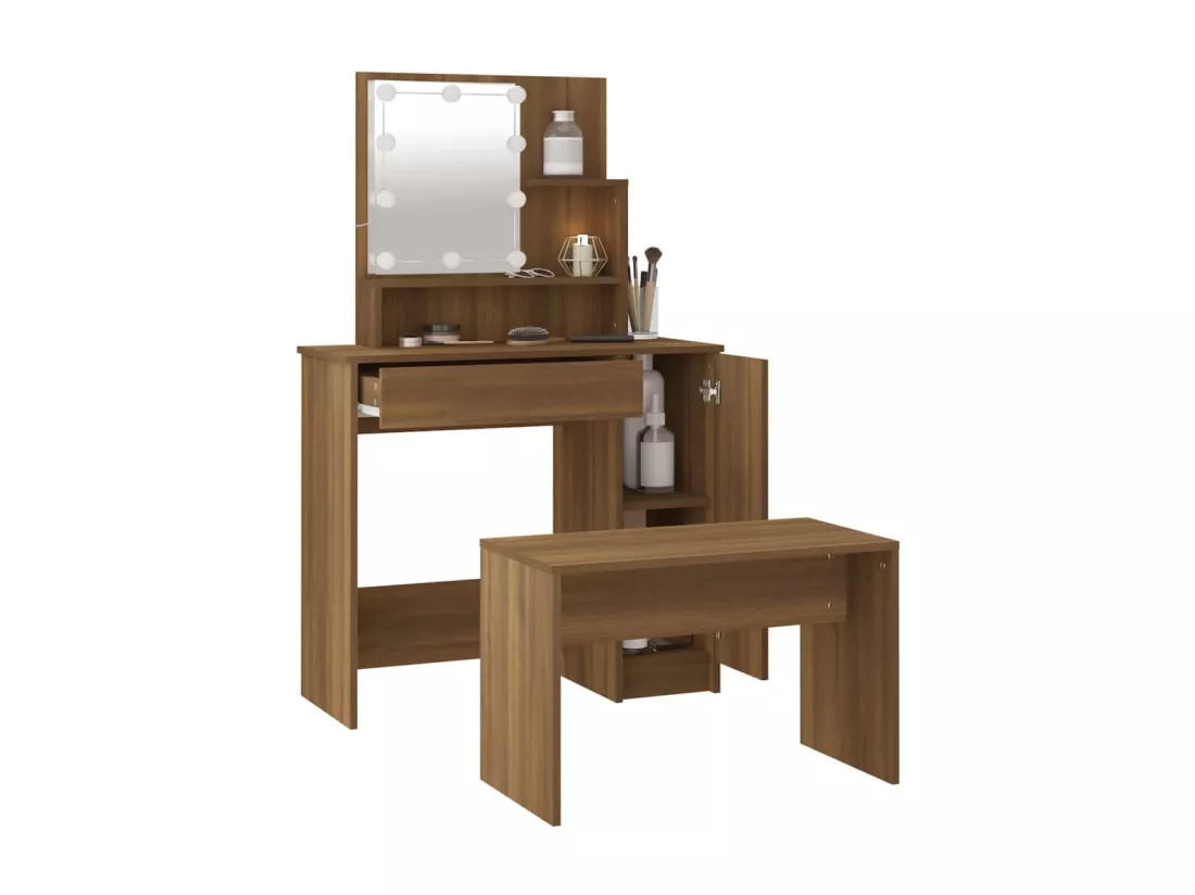 Ensemble de coiffeuse avec LED Chêne marron Bois d'ingénierie