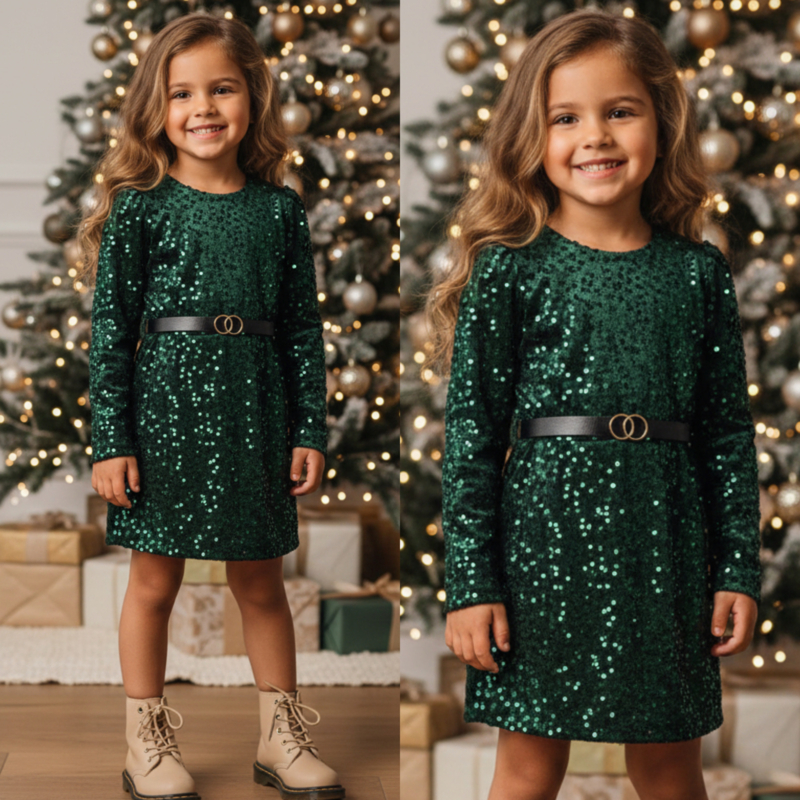 X-mas party belted dress - groen
