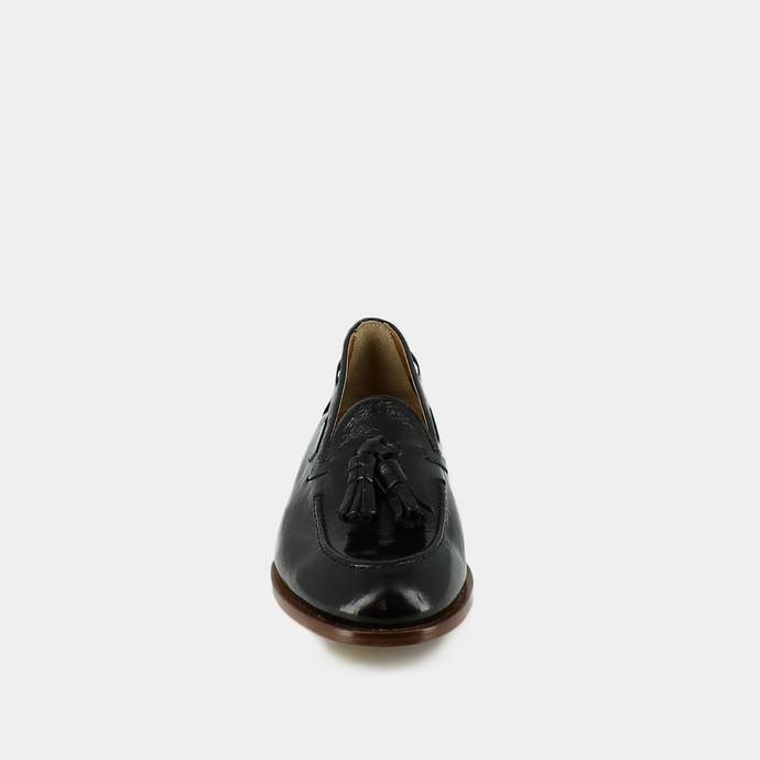 Mocassins à bouts ronds et pompons  en vernis plissé noir