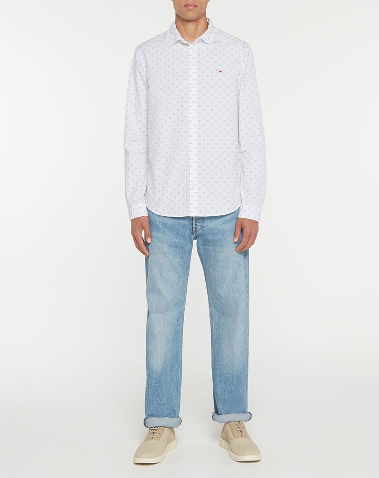 Tommy Jeans Chemise Slim Dobby imprimée  blanche