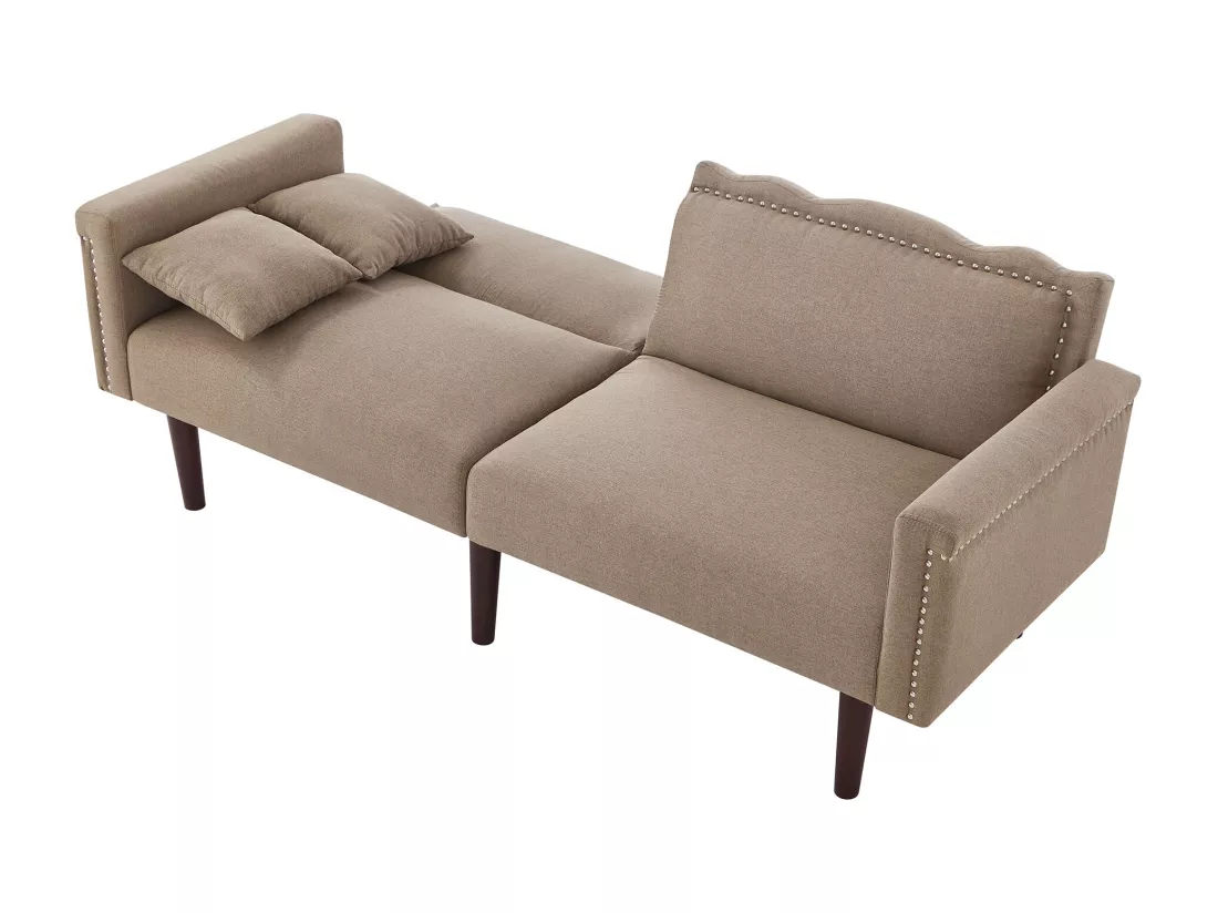 Canapé 2 places avec dossiers réglables - 176 x 72 x 72 cm - Tissu coton-lin et pièds en métal - Marron antique