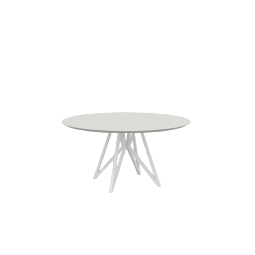 Studio HENK tafel Butterfly Rond Quadpod - wit frame, HPL Fenix bianco kos ⌀130 | HPL Fenix Bianco Kos | Verjongde Rand | Frame Zwart