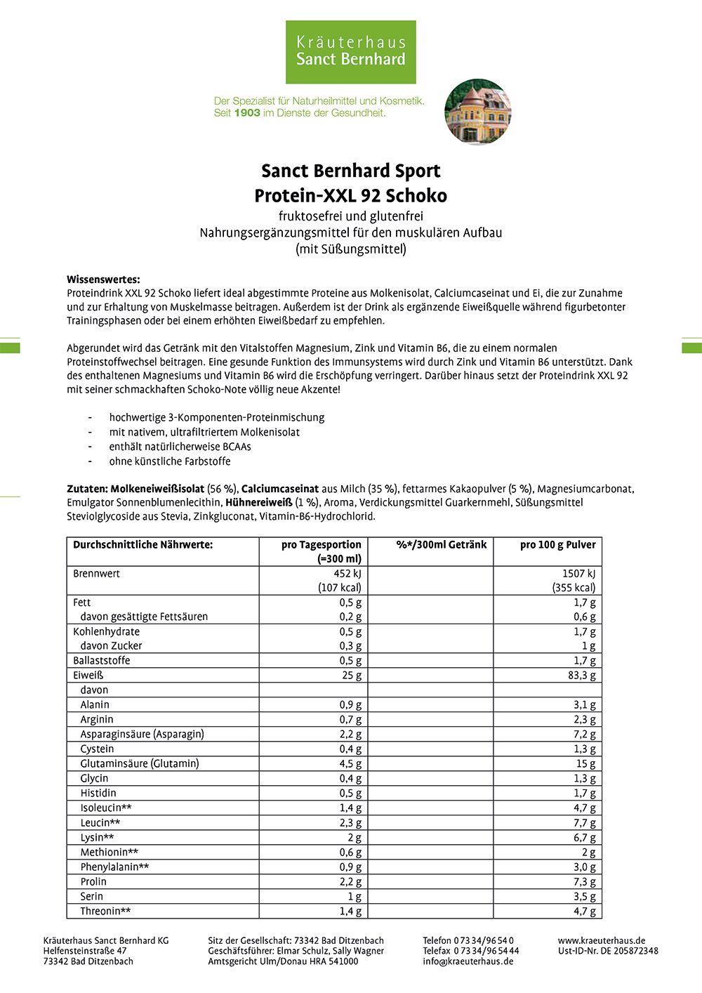 Sanct Bernhard Sport Protein-XXL 92