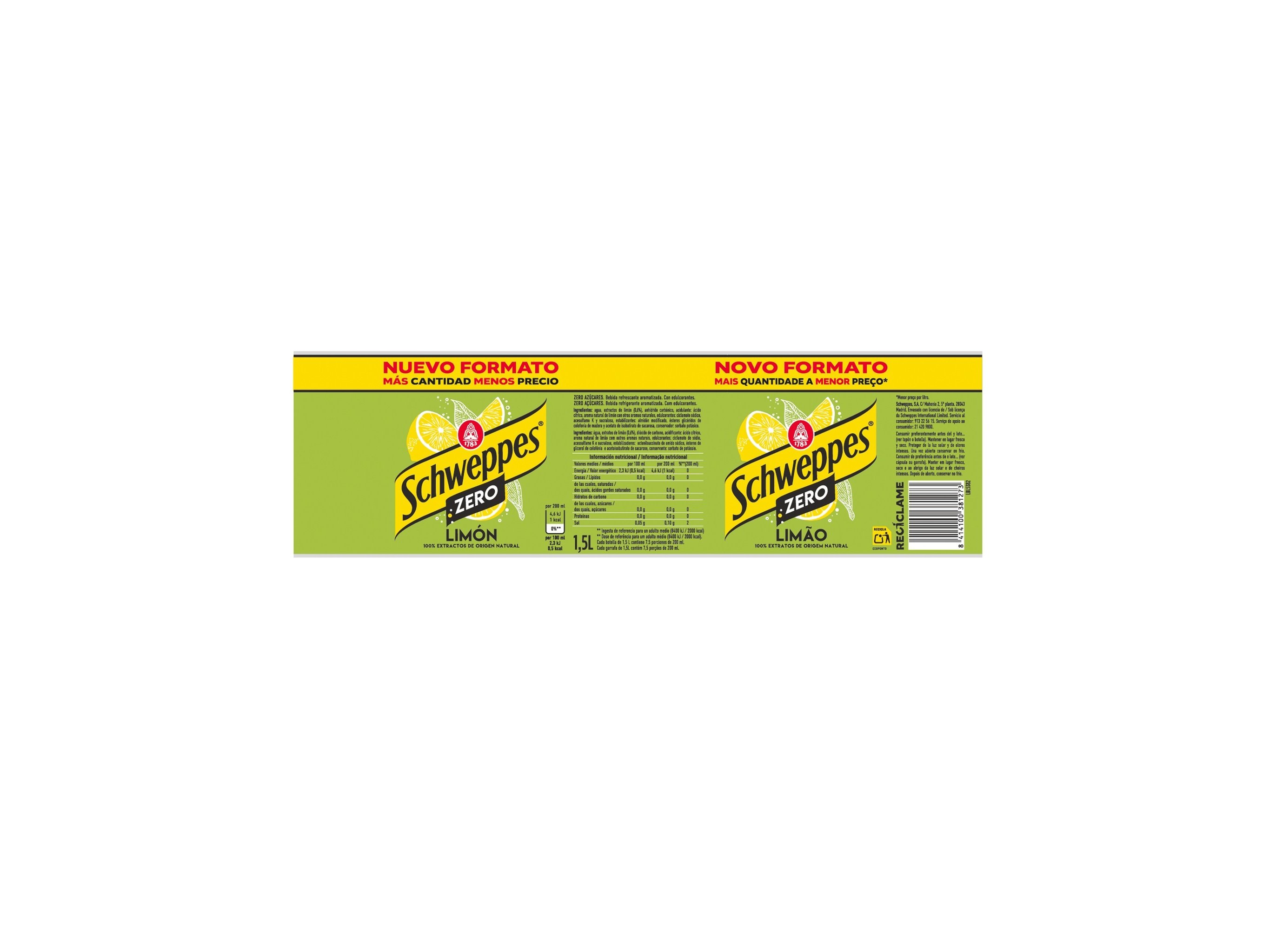 REFRIGERANTE COM GÁS SCHWEPPES LIMÃO ZERO 1.5L