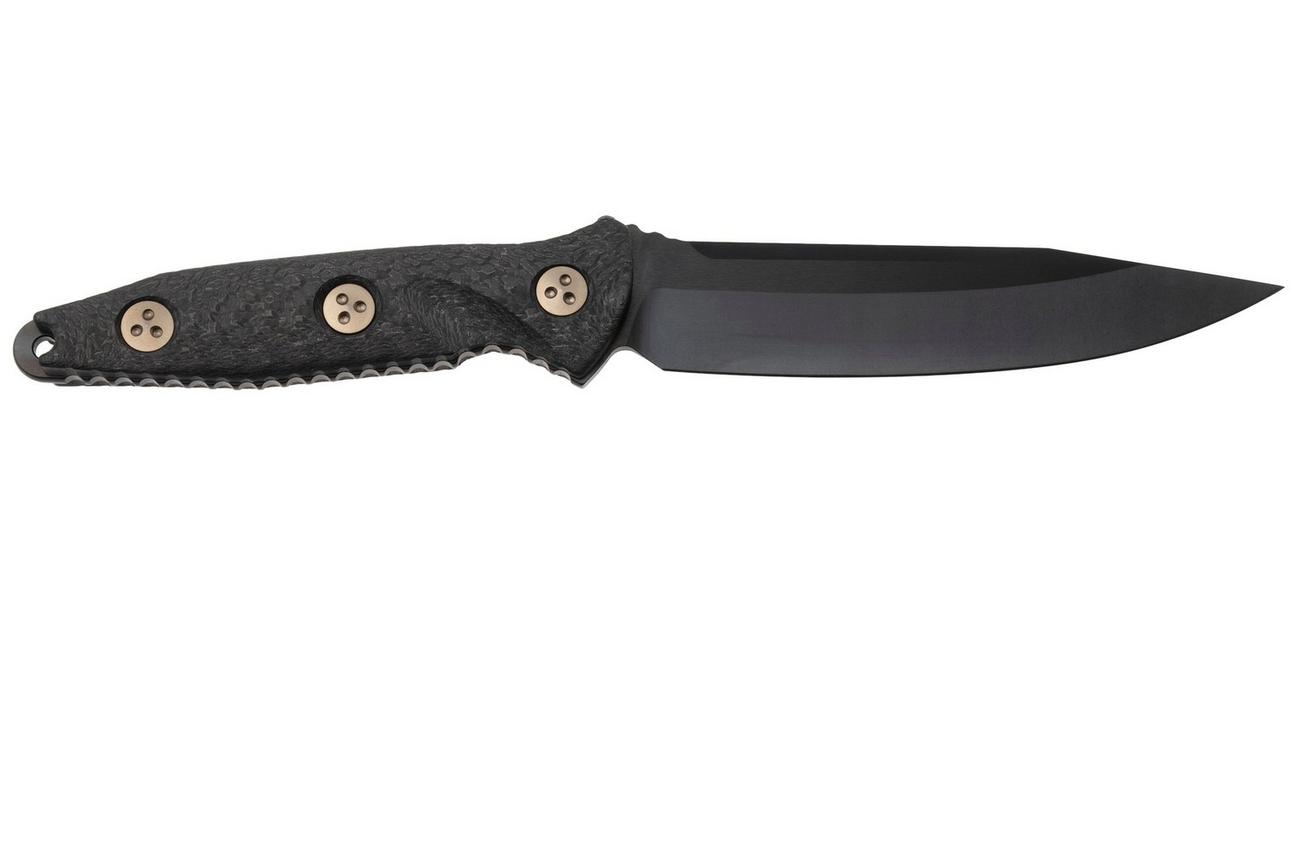 Microtech Socom Alpha 113-1DLCCFS, Black DLC M390, Black Carbon Fiber, vaststaand mes