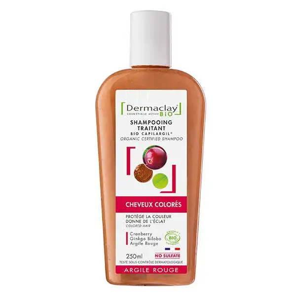 Dermaclay Shampoing Traitant Bio Cheveux Colorés Argile Rouge 250ml