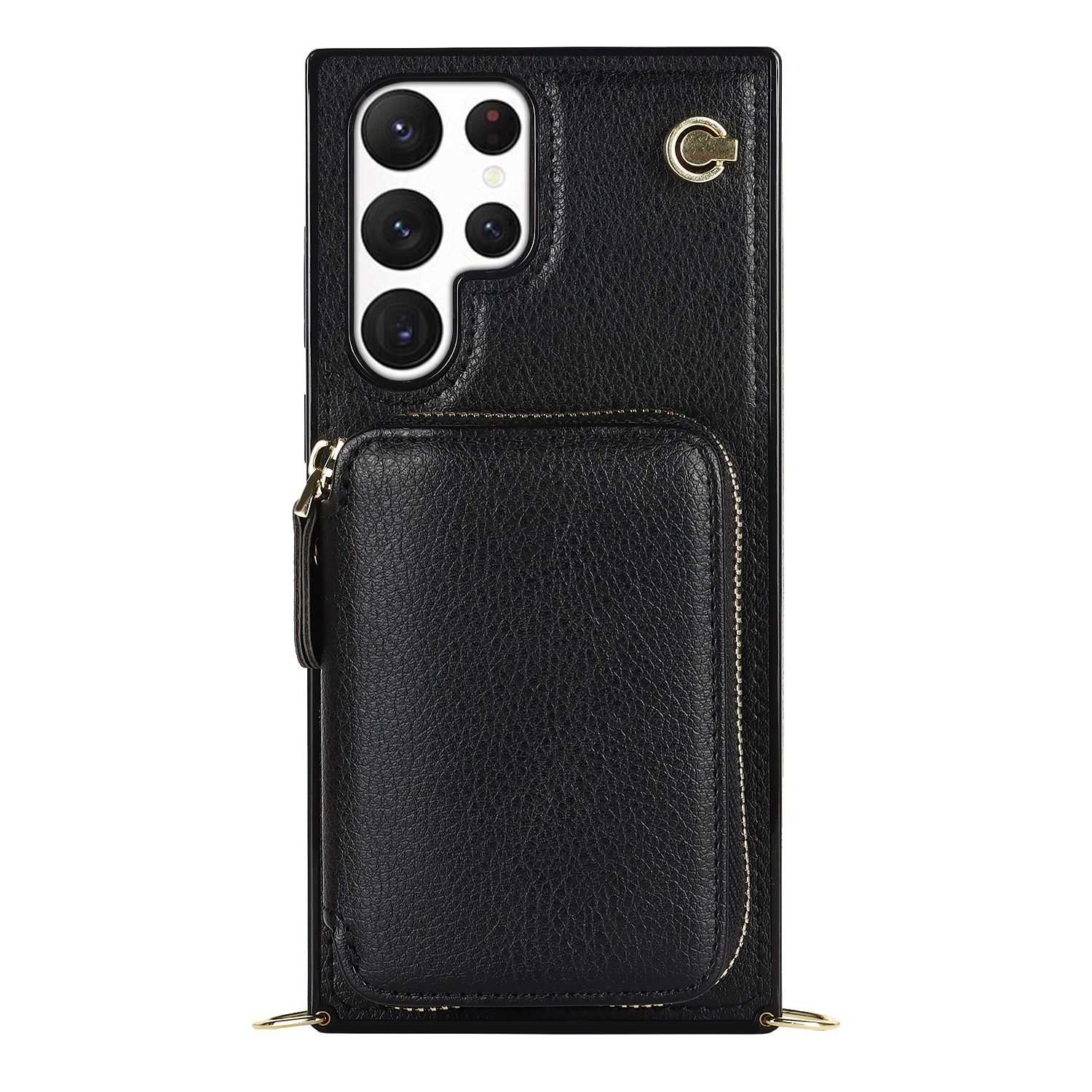 Samsung Galaxy S23 Ultra 5G Necklace Leder Schutz Hülle mit Kartenfächer   Handykette (140cm) - Schwarz