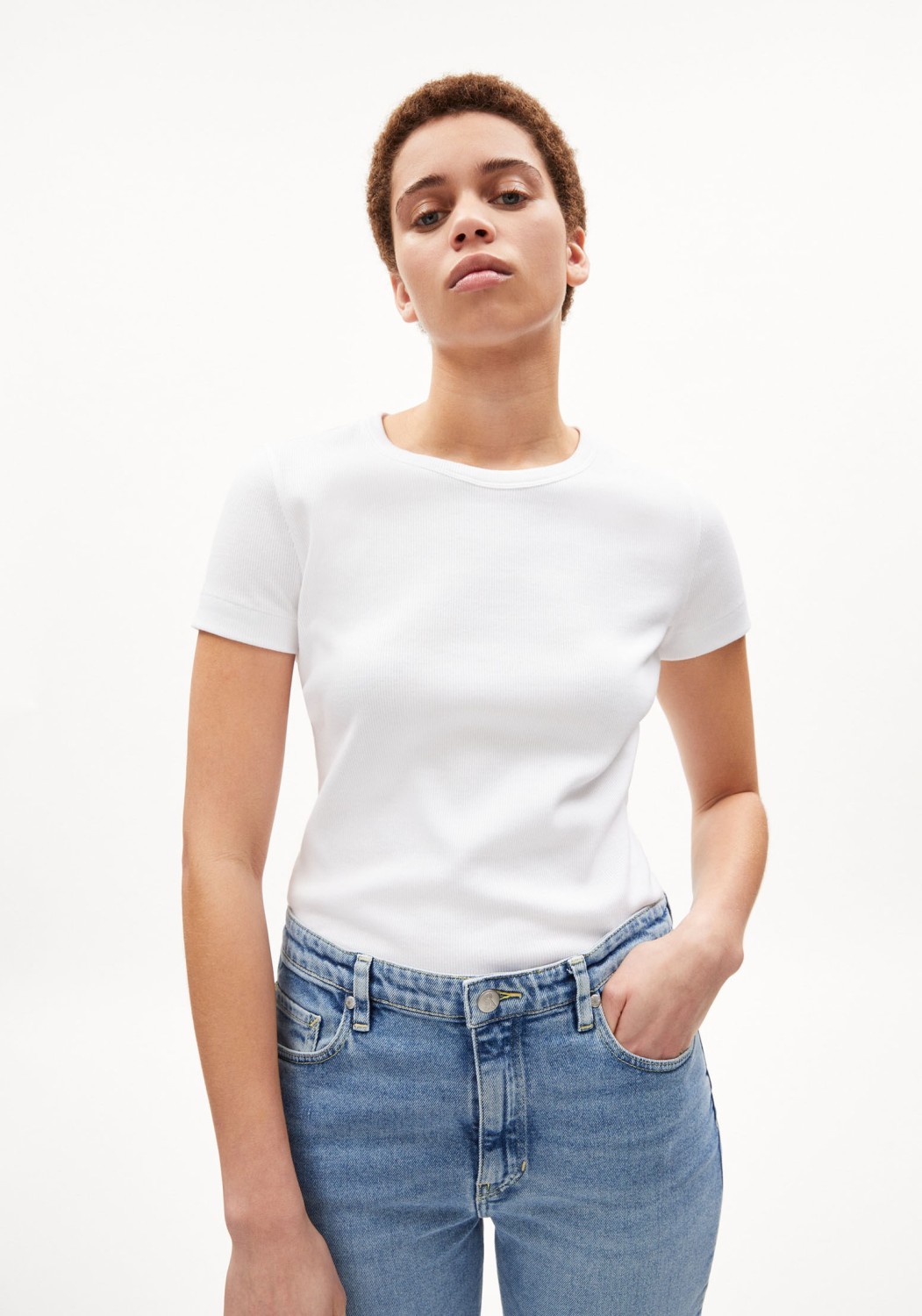 Armedangels Ripp-T-Shirt Kardaa White