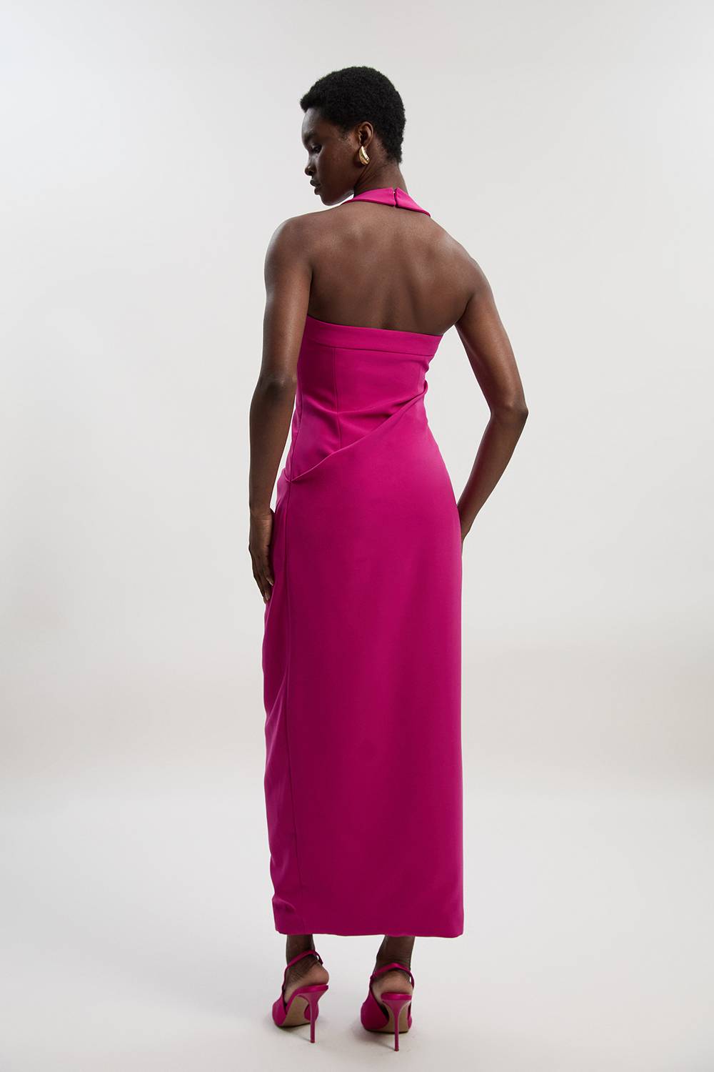KarenMillen Robe Mi-Longue Cintrée à Col Halter Froncée - Taille Petite