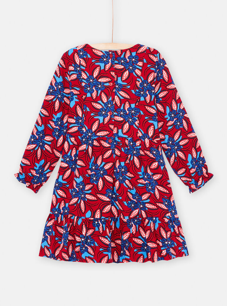 Robe à fond carmin et imprimé fleuri fille