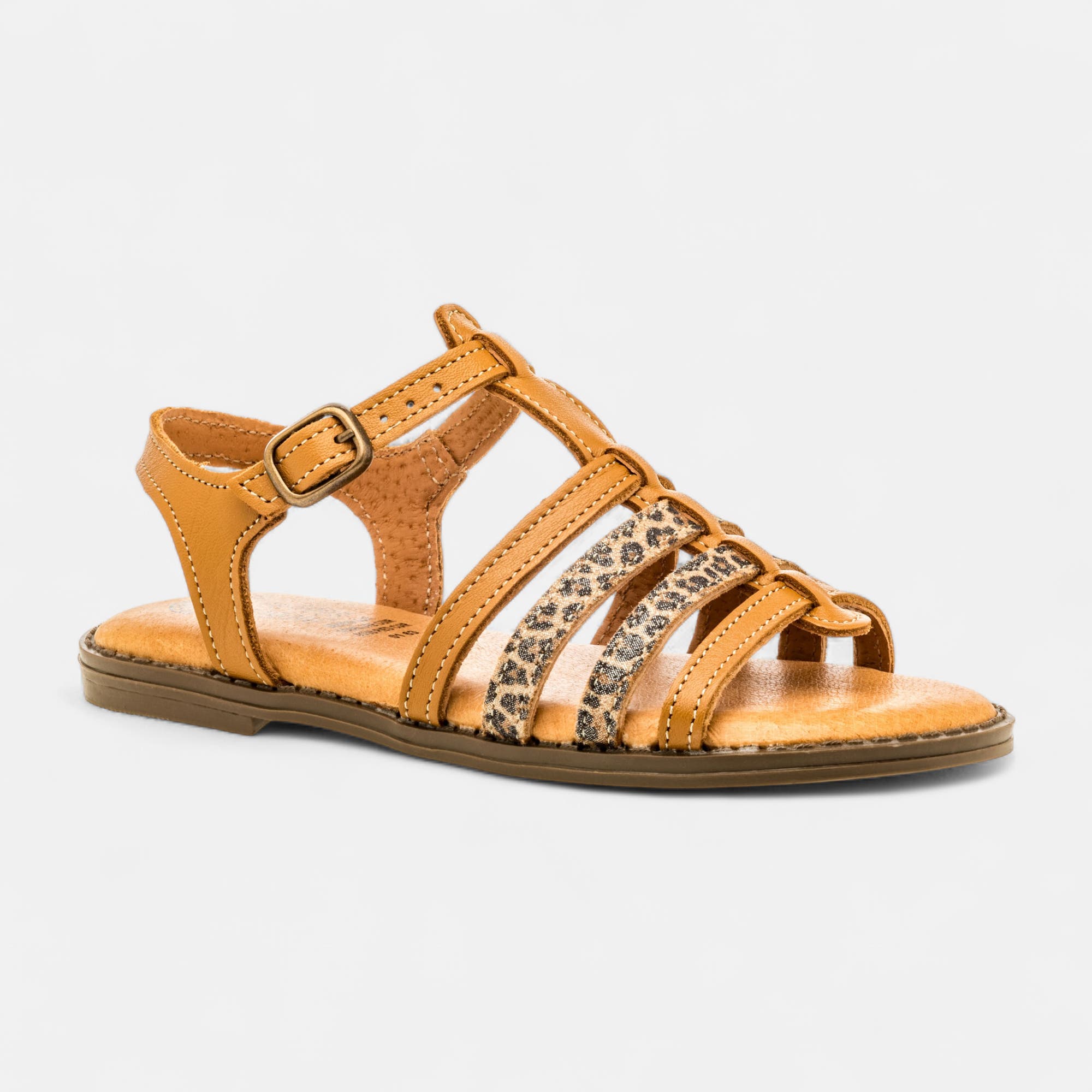Nu-pieds Fille en cuir cognac