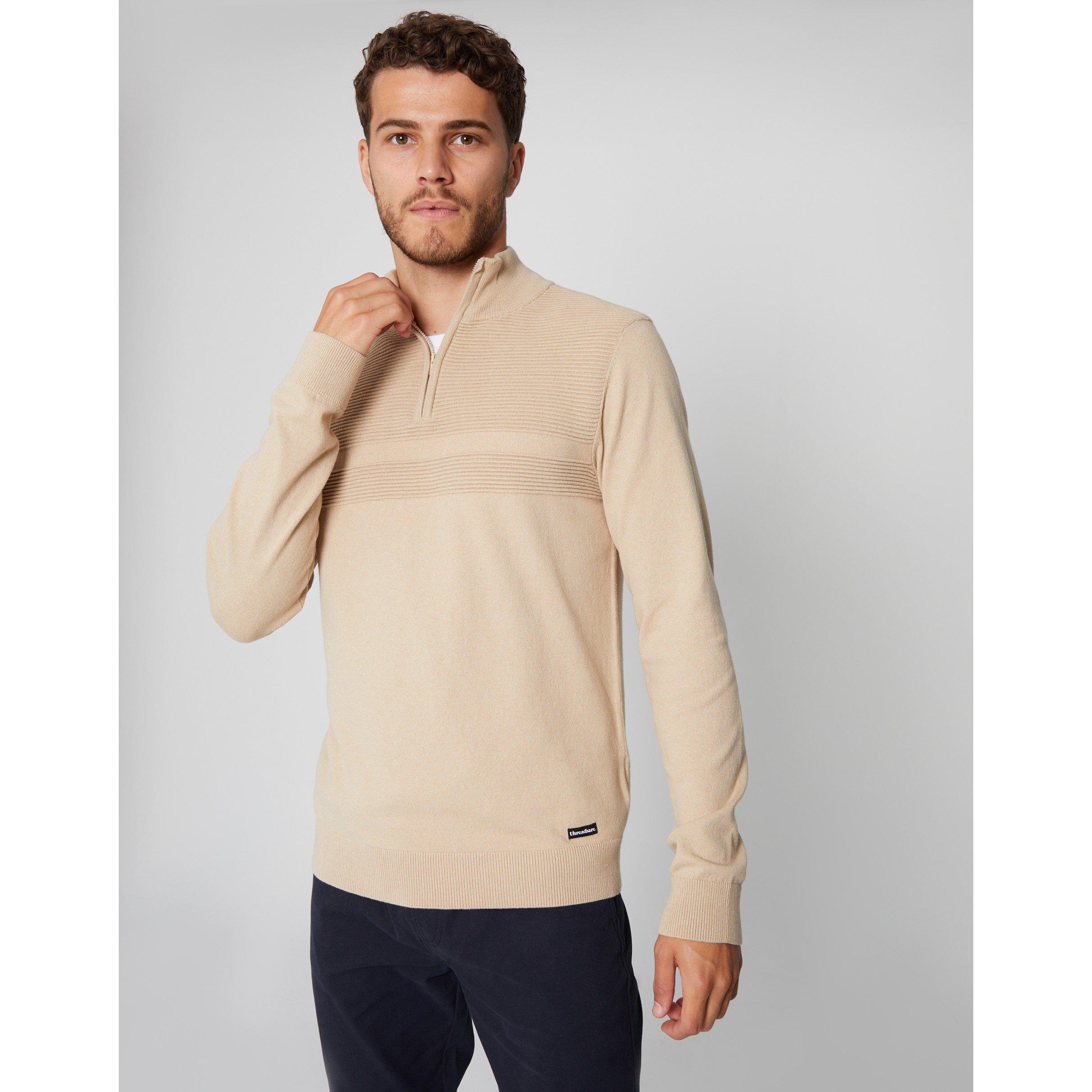 Threadbare Rib Detail Knitted Quarter Zip Jumper