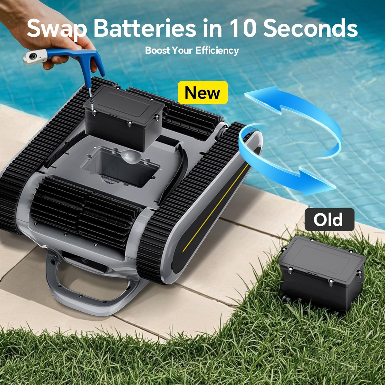 Kabelloser Roboter Poolreiniger - Poolsauger 180 W bürstenloser Motor, 45.000 Pa Saugkraft, Wandklettern, Sonar-Navigation, 3 Modi, automatischer Poolroboter für Innen- und oberirdische Pools bis zu