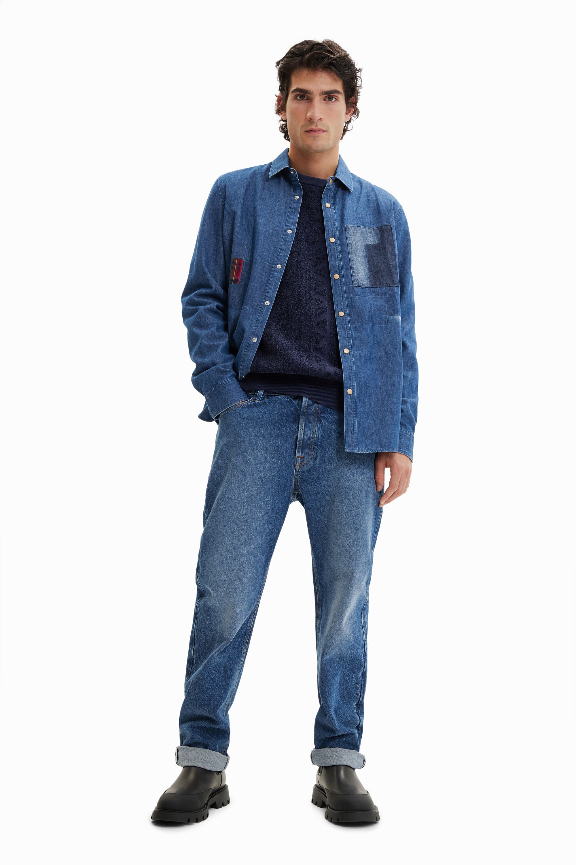 Chemise en jean patchwork