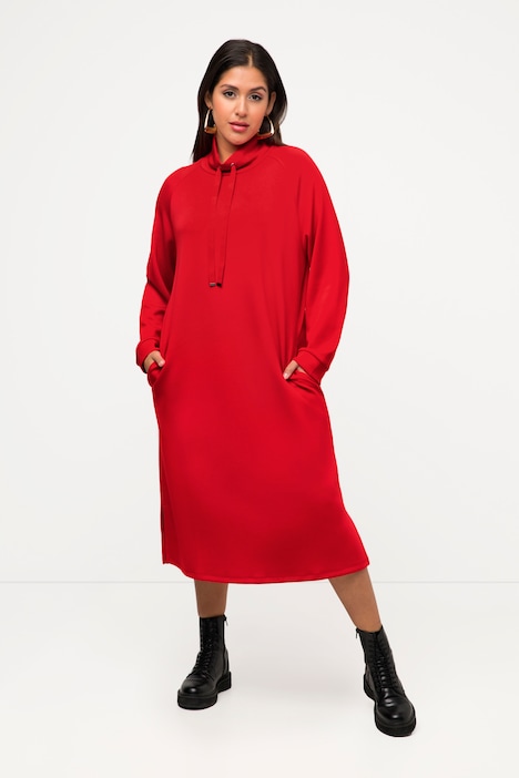 Sweat-Midikleid, Stehkragen, Langarm, Taschen, Modalmix