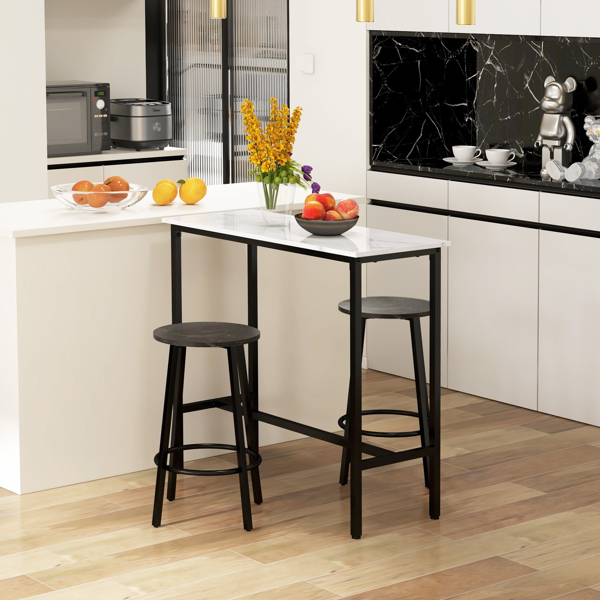 HOMCOM Bartisch Set mit Stahlrahmen schwarz, weiß 100L x 40B x 90H cm