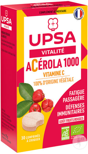 UPSA Complément Alimentaire Vitalité Acérola 1000 Bio Tubes 2x15 Comprimés À Croquer