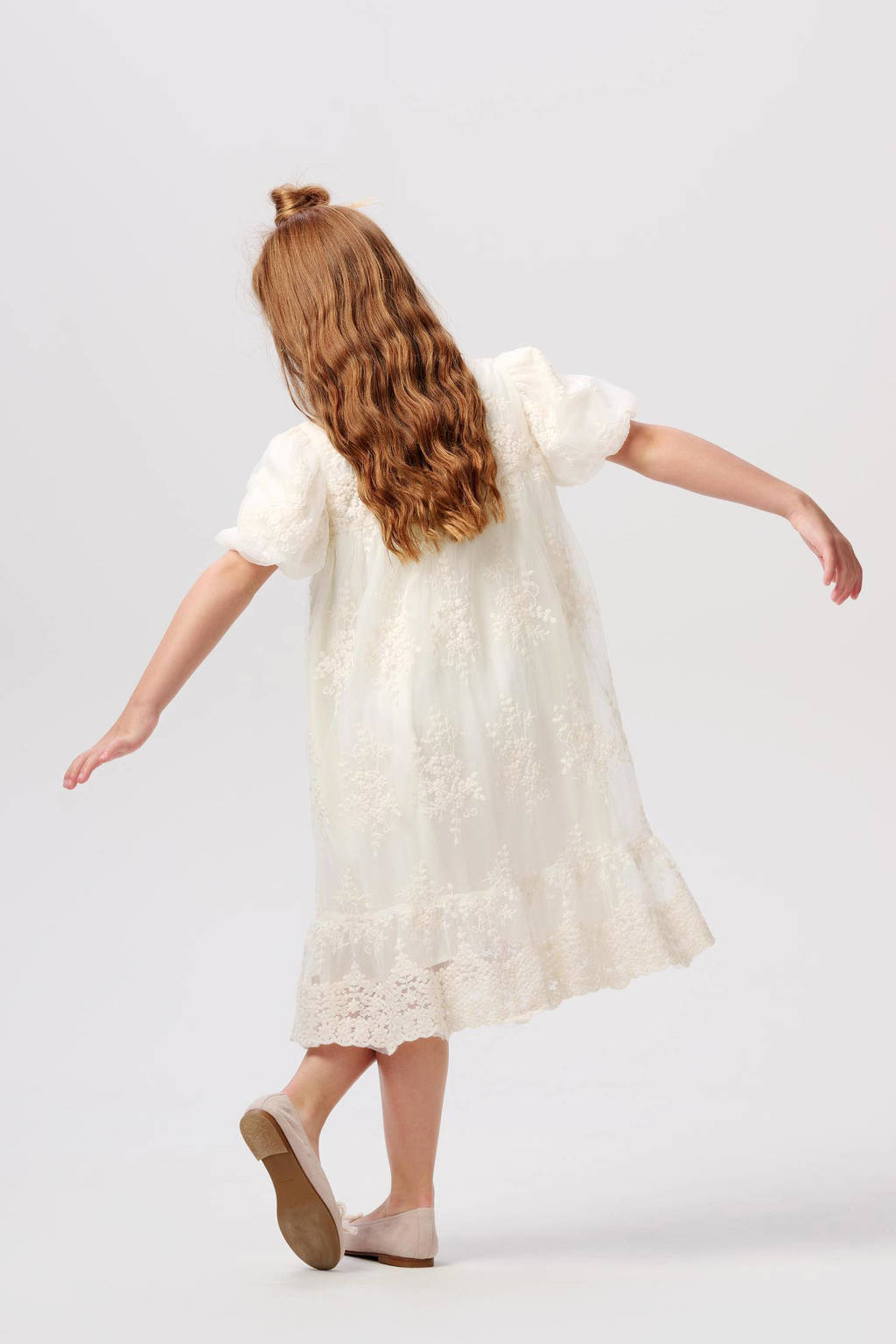Noppies semi-transparante jurk Enshi met kant offwhite
