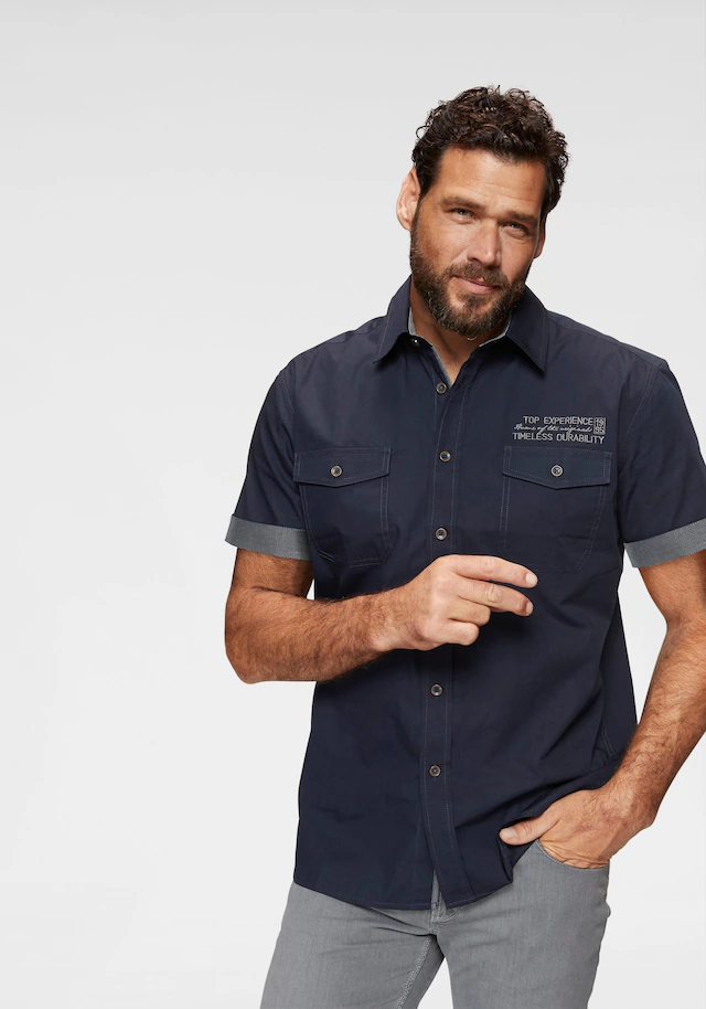 Man's World Kurzarmhemd , mit kontrastfarbener Stickerei