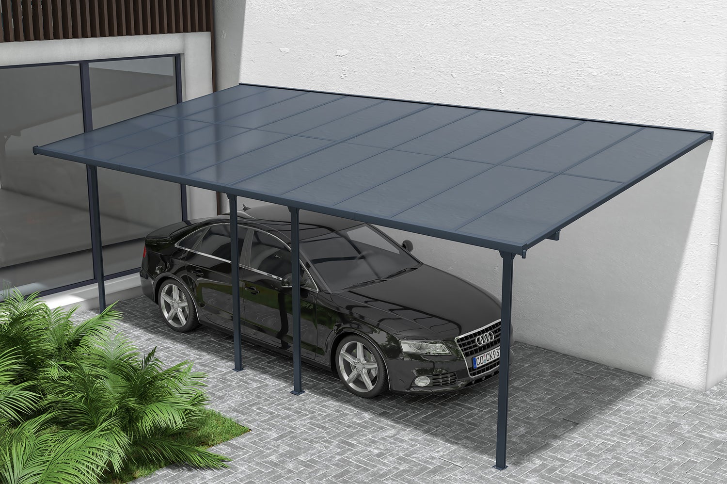 Aangebouwde pergola/carport 18m² KLEO 600L300 aluminiumgrijs