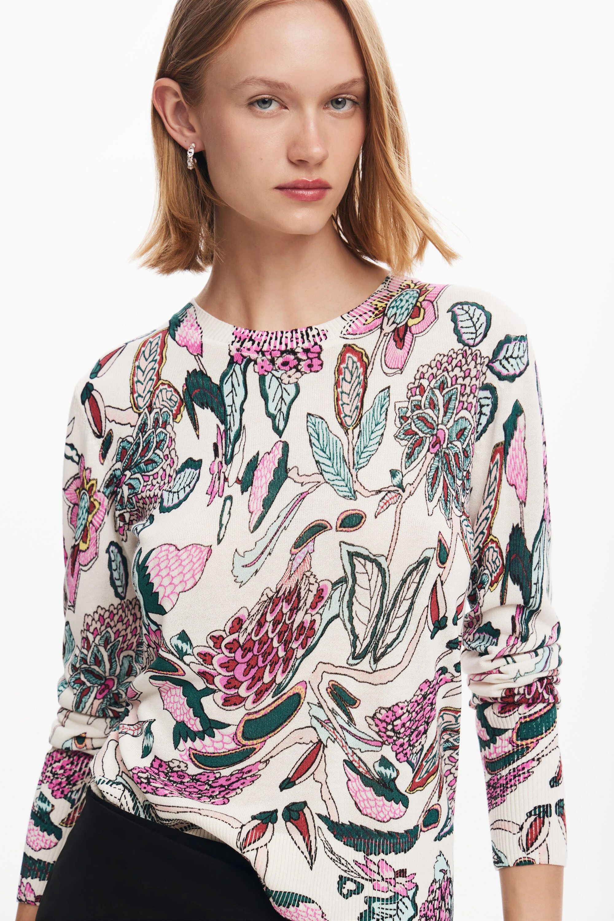 Pull col rond droit imprimé | Blanc