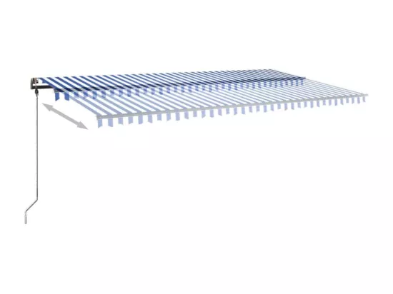 Auvent manuel rétractable sur pied 600x300 cm Bleu/Blanc